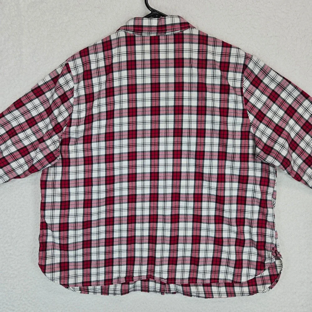 Talbots Plaid Button Down Shirt Women 2X Red Black Tartan Long Sleeve Preppy Top